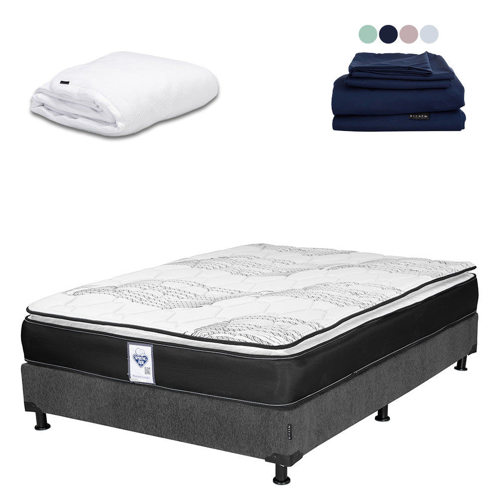 Colchón Spring Air Premier con Box Gris Oscuro con Ropa de Cama