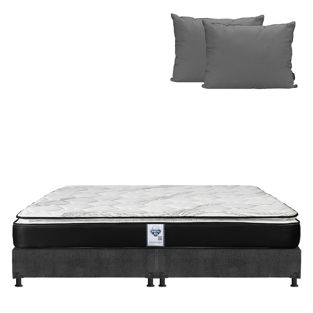 Colchón Spring Air Premier con Box Gris Oscuro con Ropa de Cama