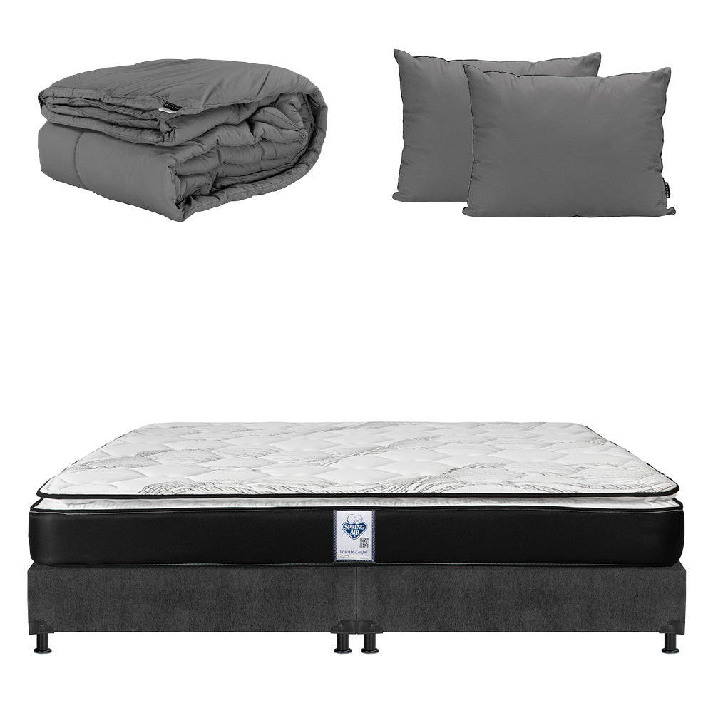 Colchón Spring Air Premier con Box Gris Oscuro con Ropa de Cama