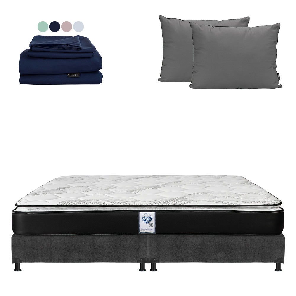 Colchón Spring Air Premier con Box Gris Oscuro con Ropa de Cama