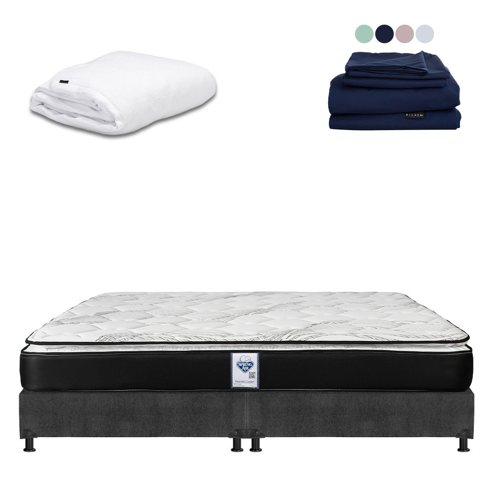 Colchón Spring Air Premier con Box Gris Oscuro con Ropa de Cama