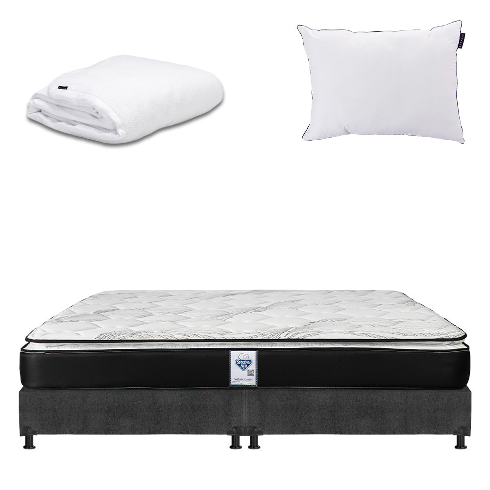Colchón Spring Air Premier con Box Gris Oscuro con Ropa de Cama