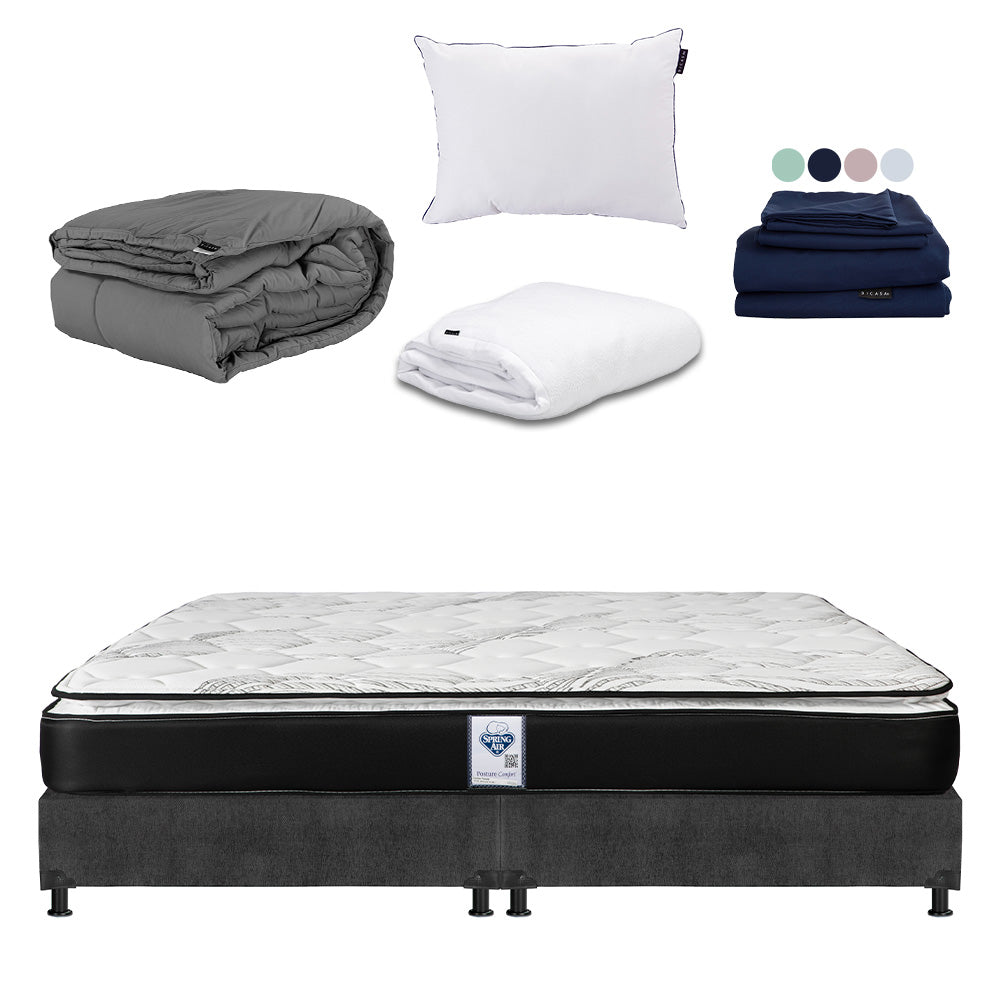 Colchón Spring Air Premier con Box Gris Oscuro con Ropa de Cama