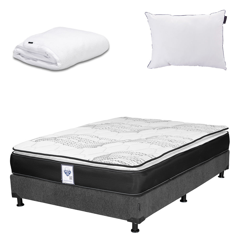 Colchón Spring Air Premier con Box Gris Oscuro con Ropa de Cama