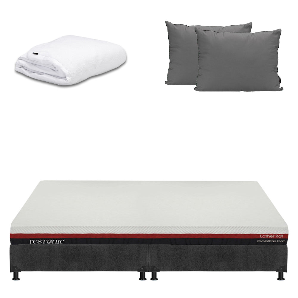 Colchón en caja Restonic Roll con Box Gris Carbón con Ropa de Cama