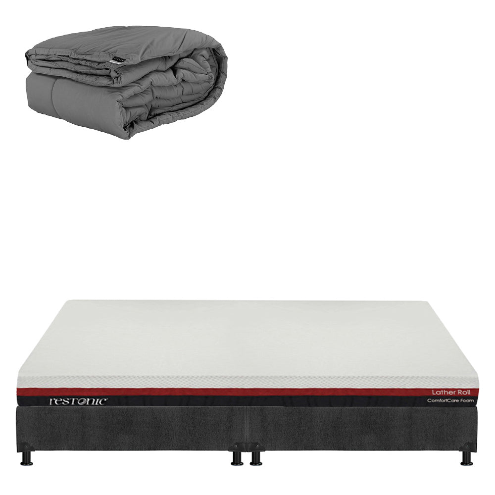 Colchón en caja Restonic Roll con Box Gris Carbón con Ropa de Cama