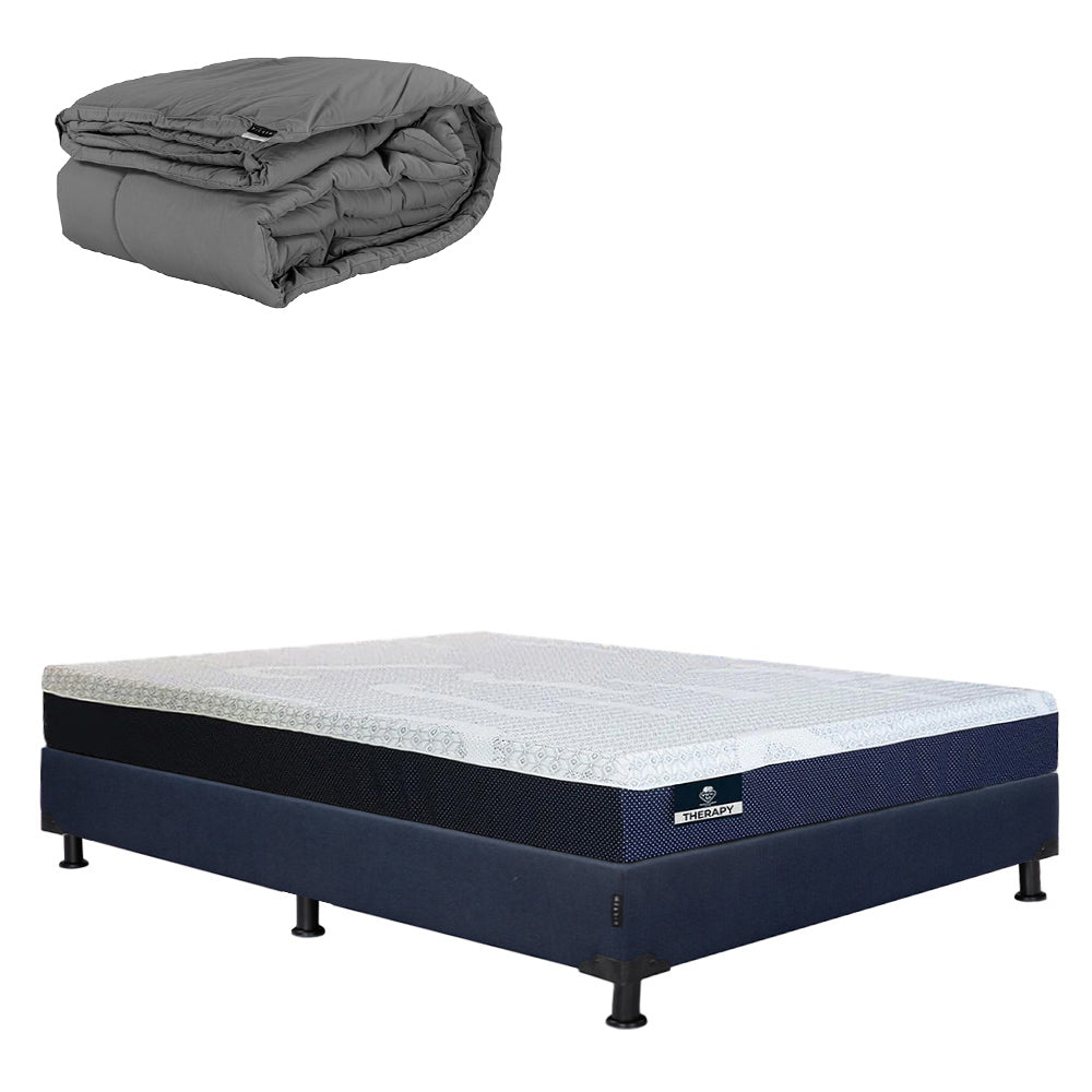 Colchón Spring Air Therapy con Box Azul Marino con Ropa de Cama