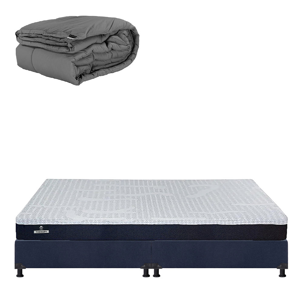 Colchón Spring Air Therapy con Box Azul Marino con Ropa de Cama