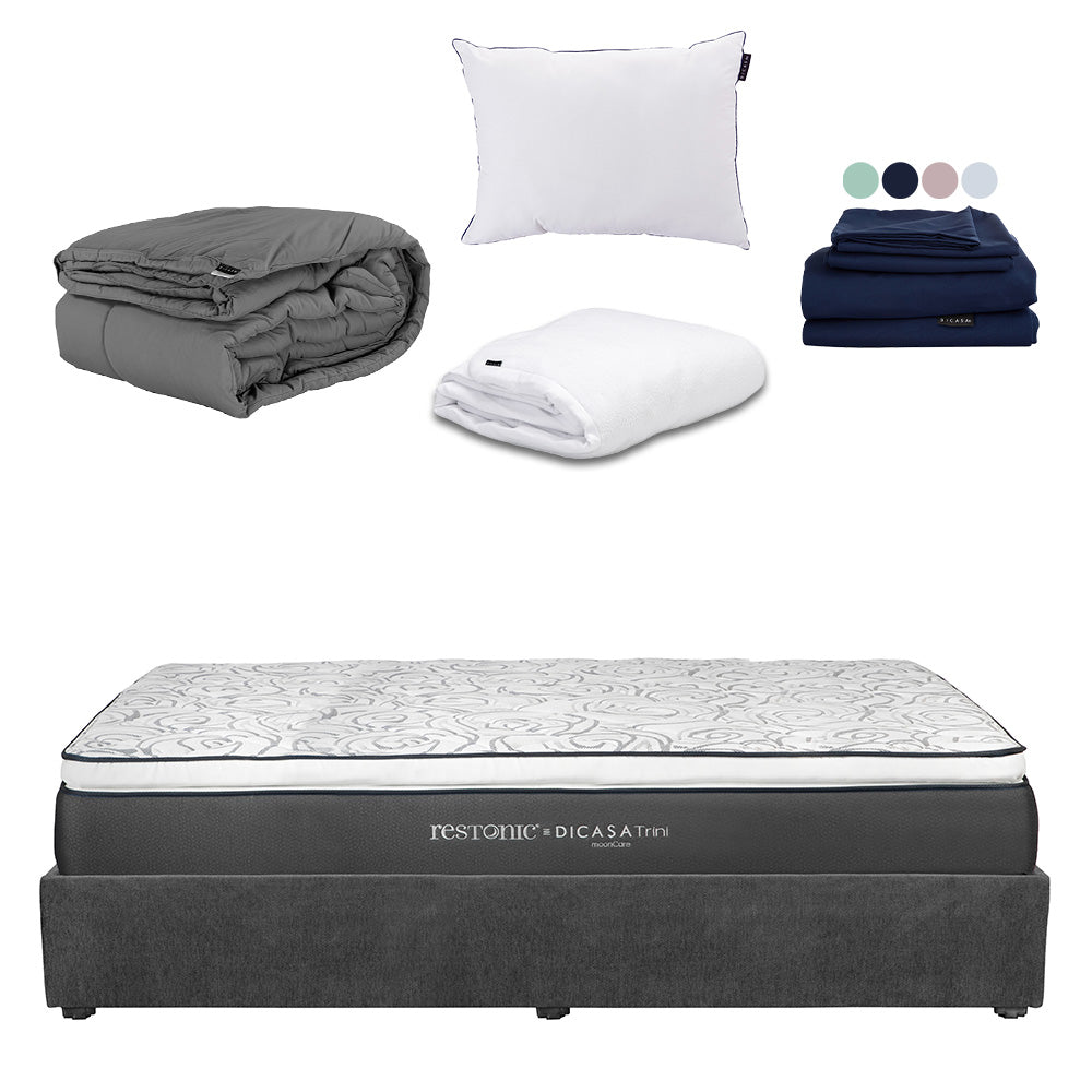 Colchón Dicasa Trini con Base Cama Gris Carbón con Ropa de Cama