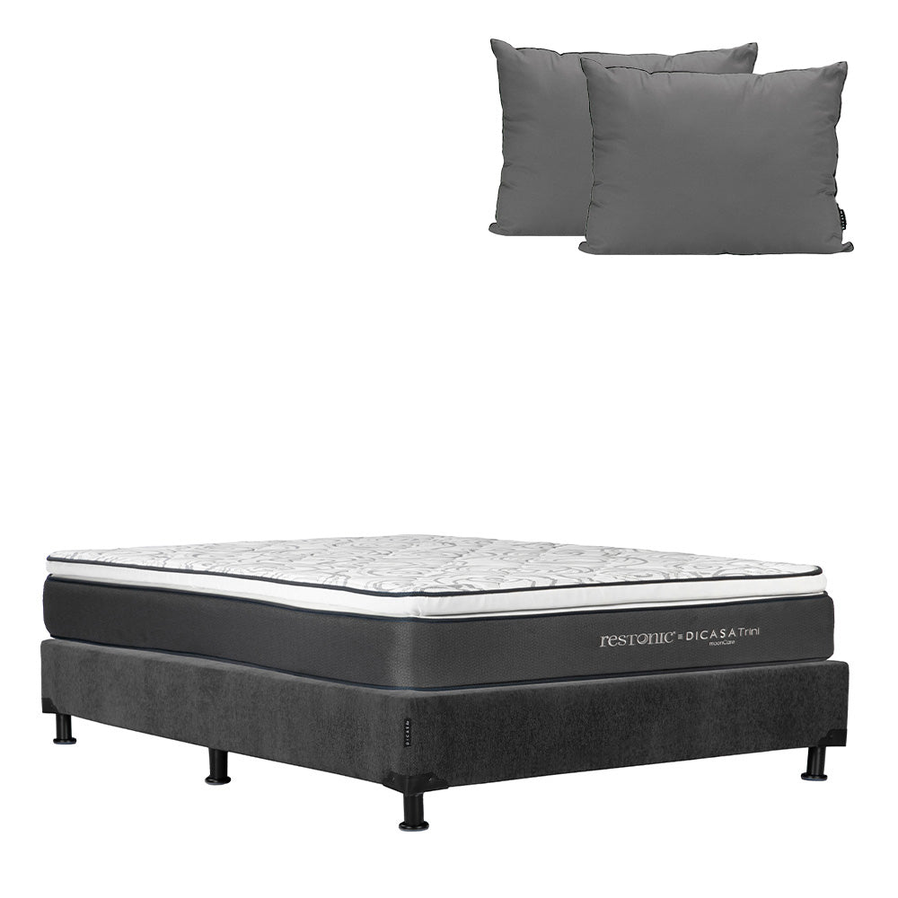 Colchón Dicasa Trini con Box Gris Carbón con Ropa de Cama