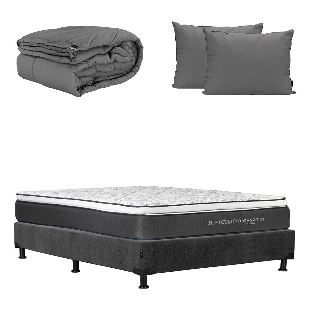 Colchón Dicasa Trini con Box Gris Carbón con Ropa de Cama