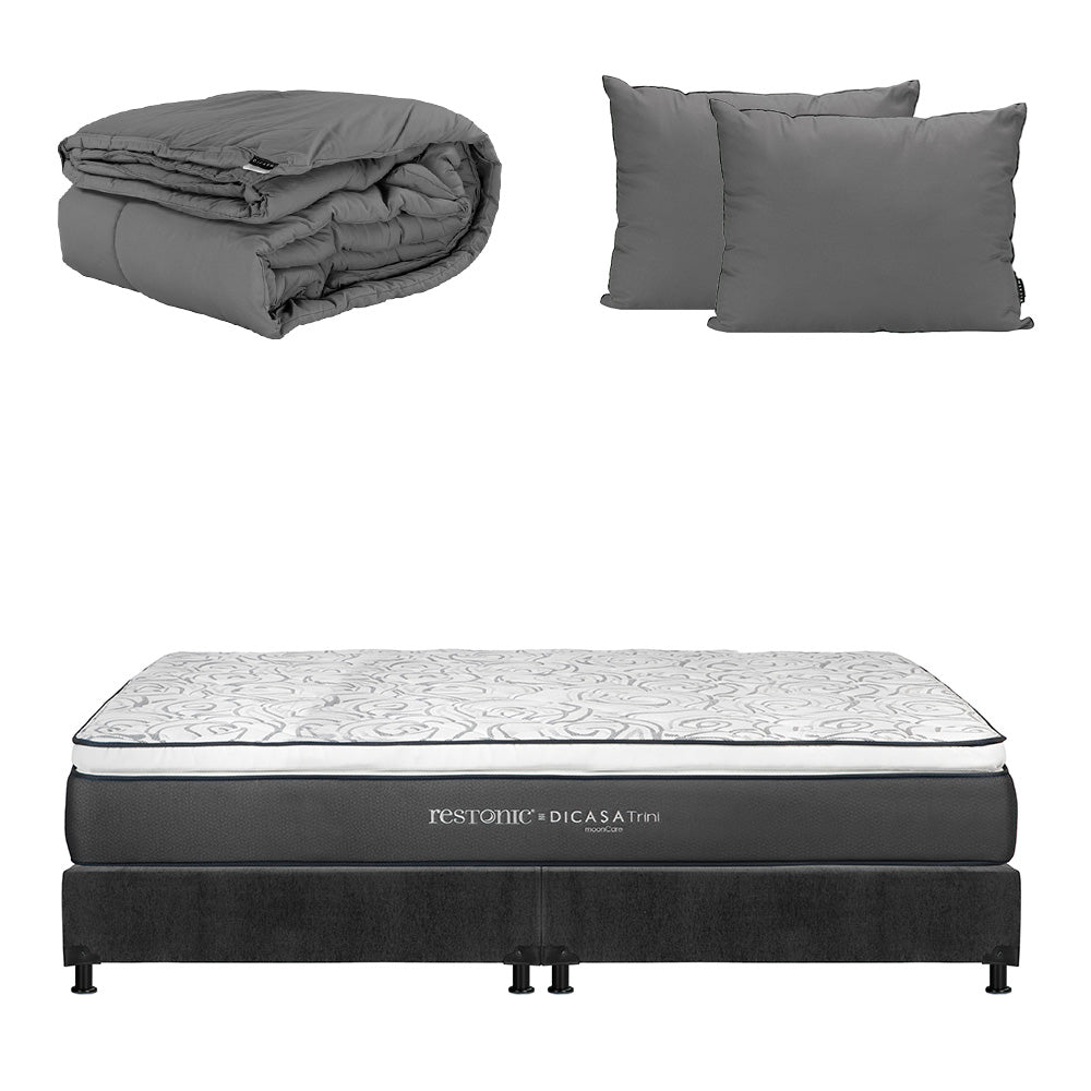 Colchón Dicasa Trini con Box Gris Carbón con Ropa de Cama