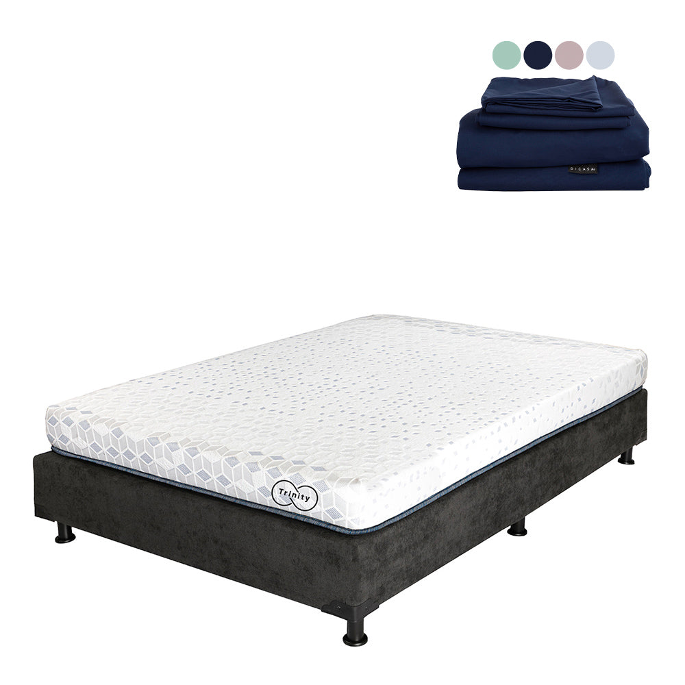 Colchón en Caja Trinity con Box con Ropa de Cama