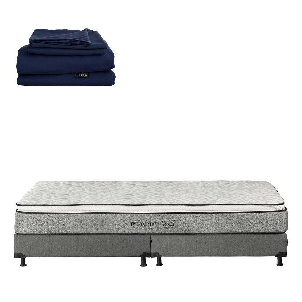 Colchón Restonic Vail con Box con Ropa de Cama
