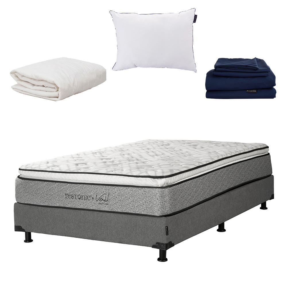 Colchón Restonic Vail con Box con Ropa de Cama