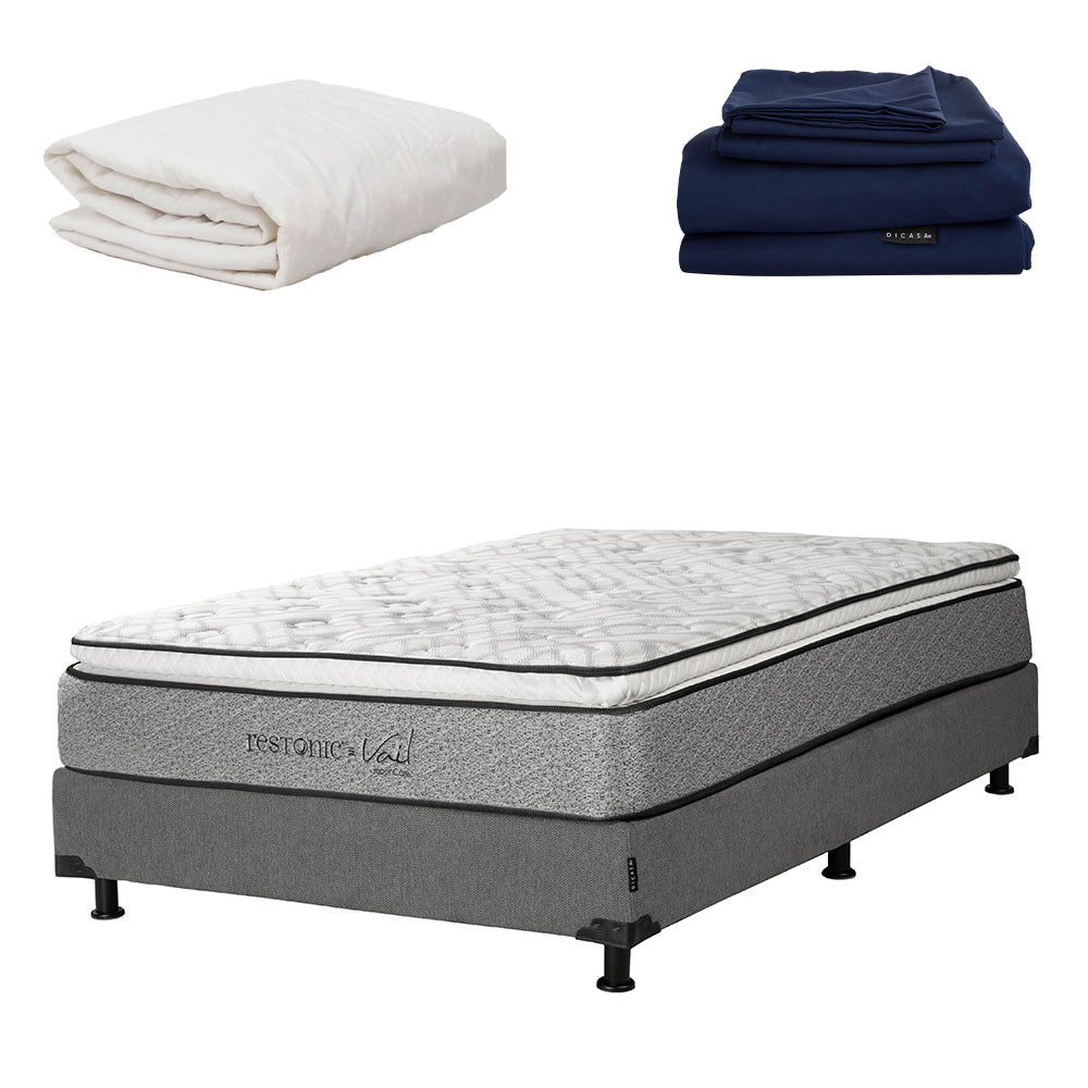 Colchón Restonic Vail con Box con Ropa de Cama