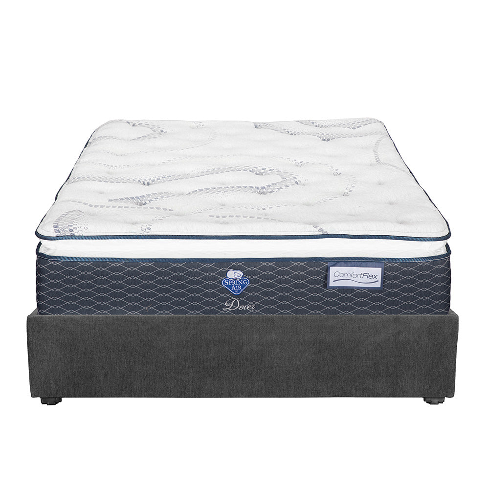 Colchón Spring Air Dover con Base Cama Gris Carbón con Ropa de Cama