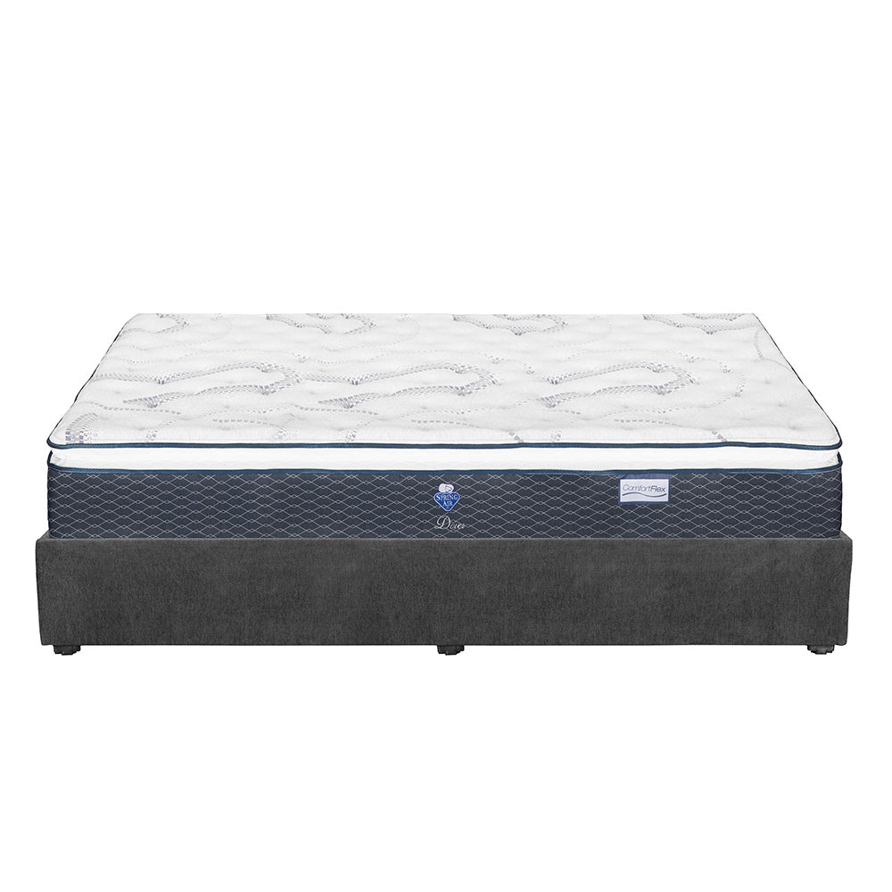 Colchón Spring Air Dover con Base Cama Gris Carbón con Ropa de Cama