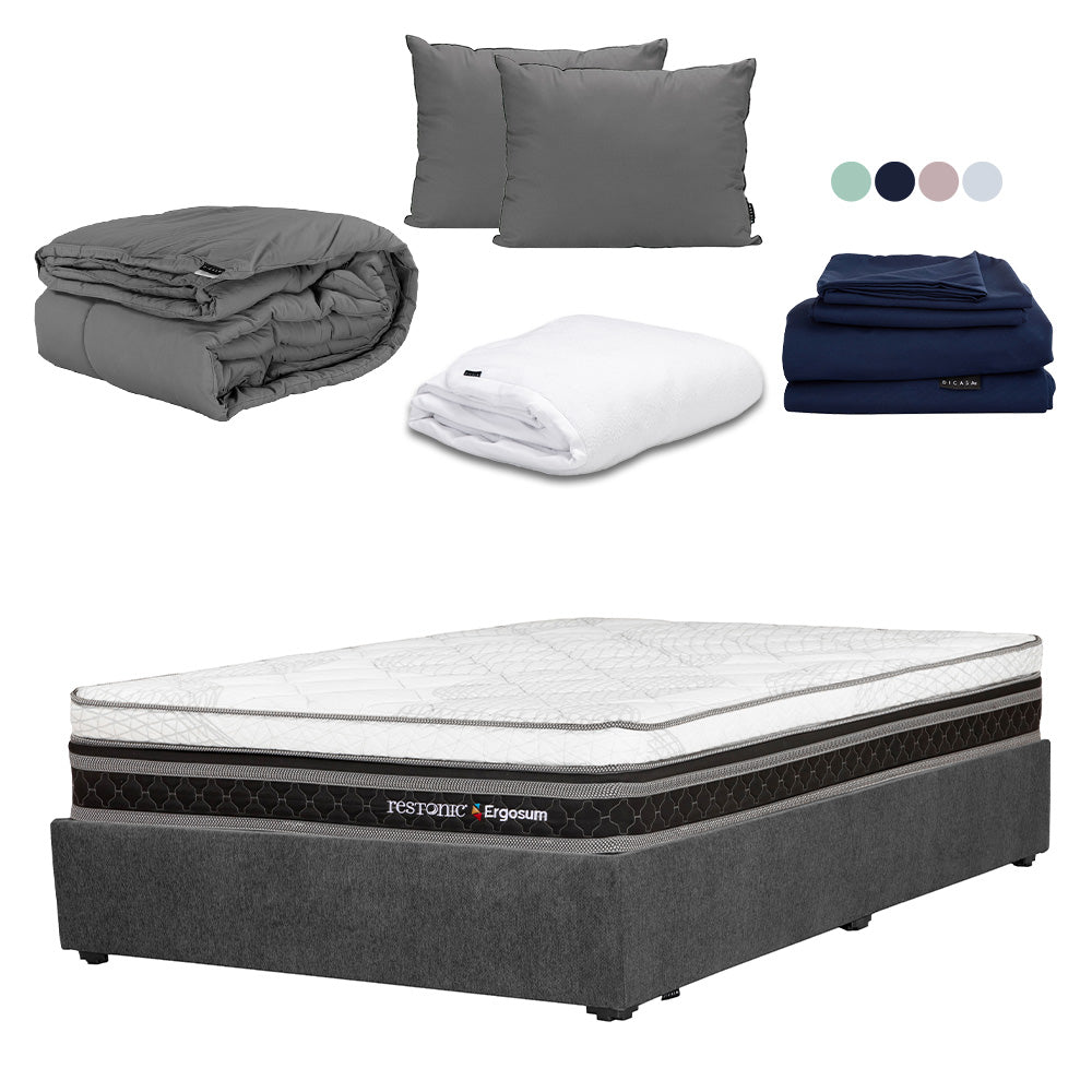 Colchón Restonic Ergosum con Base Cama con Ropa de Cama