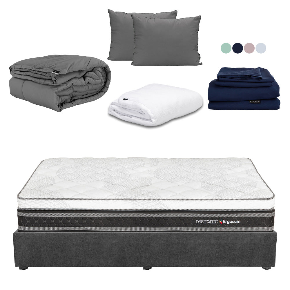 Colchón Restonic Ergosum con Base Cama con Ropa de Cama