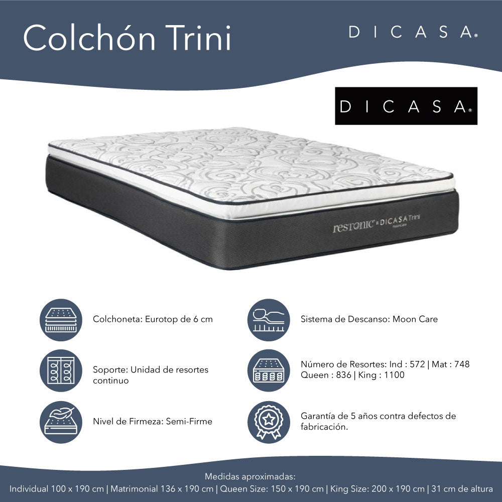 Colchón Dicasa Trini con Cabecera Lugo y Base Cama Slim Beige con Ropa de Cama