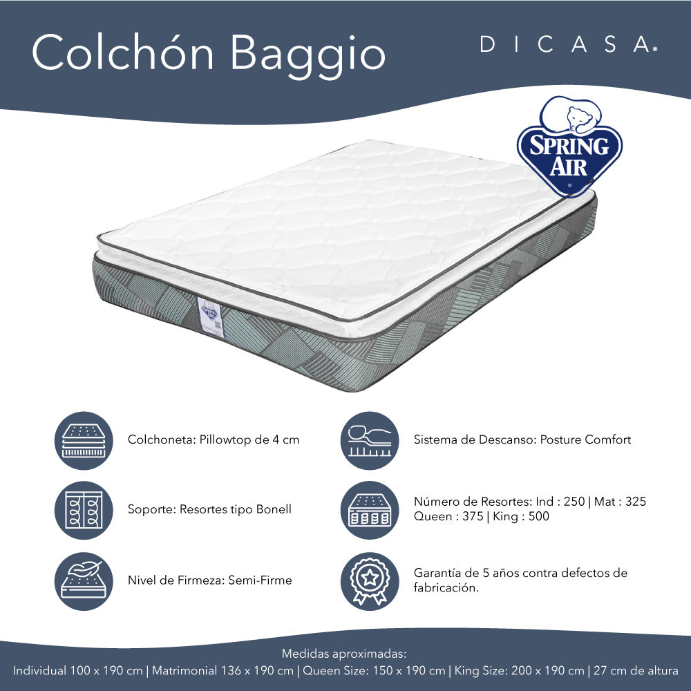 Colchón Spring Air Baggio con Ropa de Cama