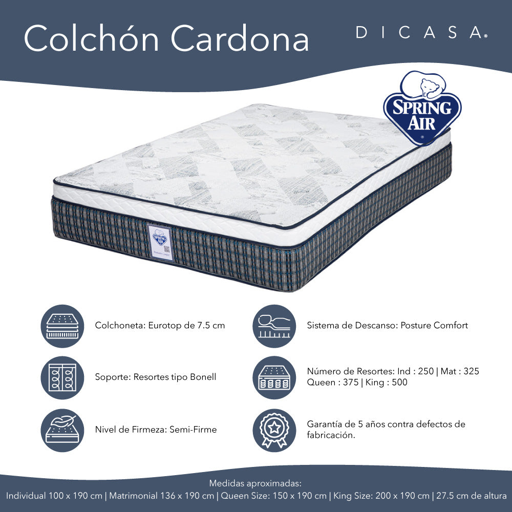 Cabecera Dicasa Capri con Base Cama con Colchón