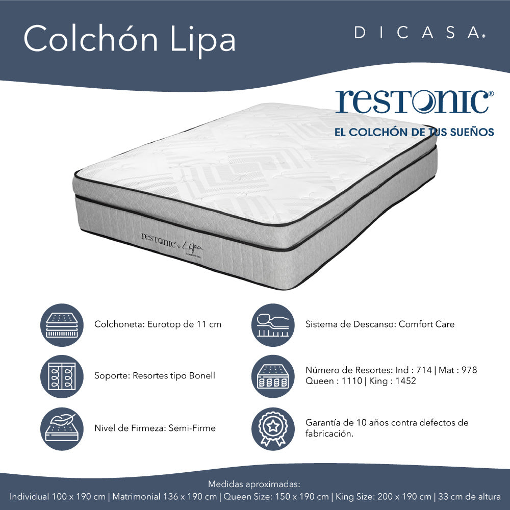 Colchón Restonic Lipa Con Ropa de Cama