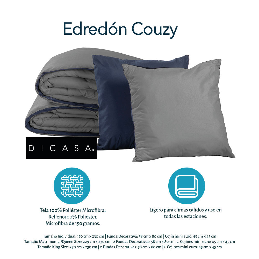 Edredón Dicasa Couzy Azul Marino y Gris Oxford con Ropa de cama
