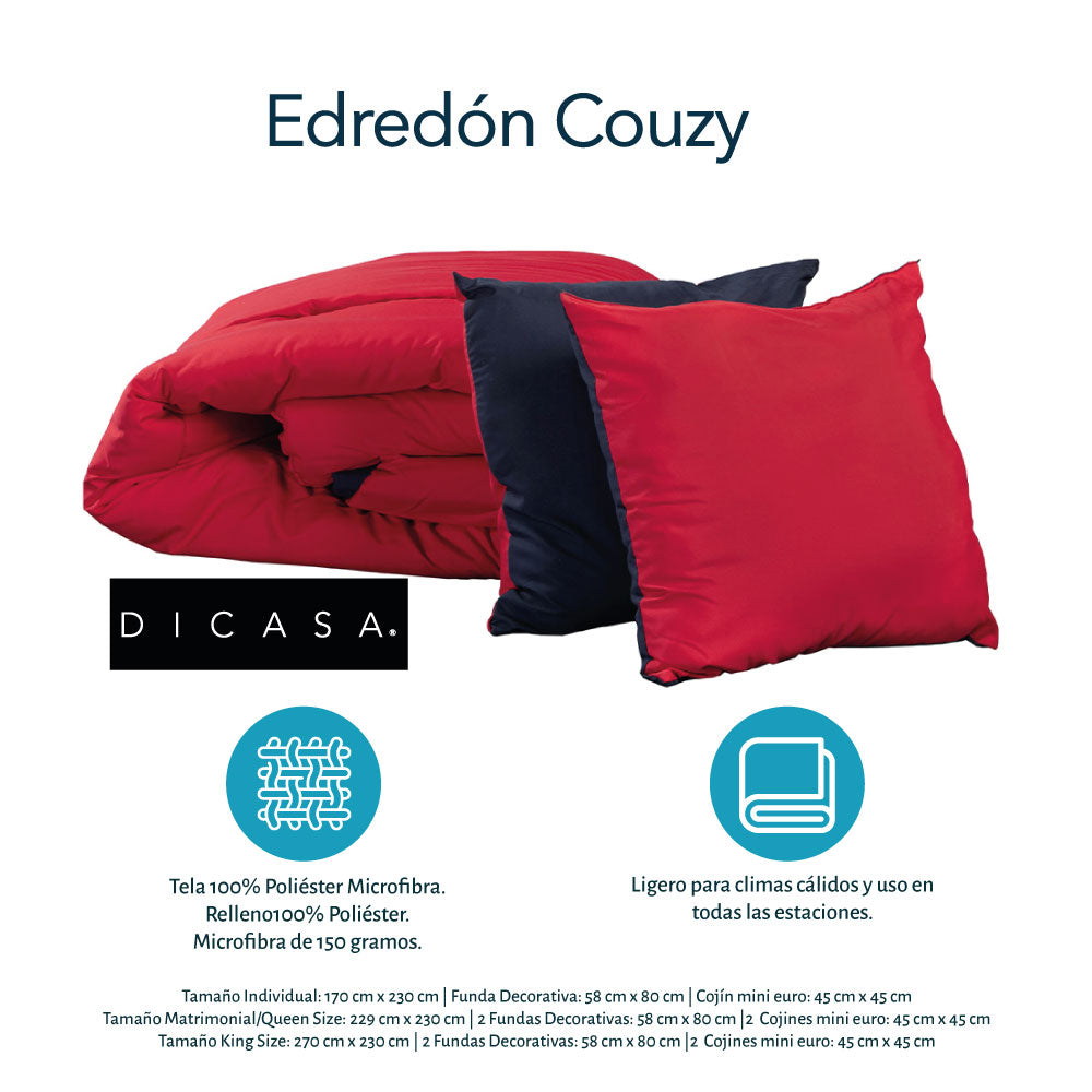 Edredón Dicasa Couzy Azul Marino y Rojo con Ropa de Cama