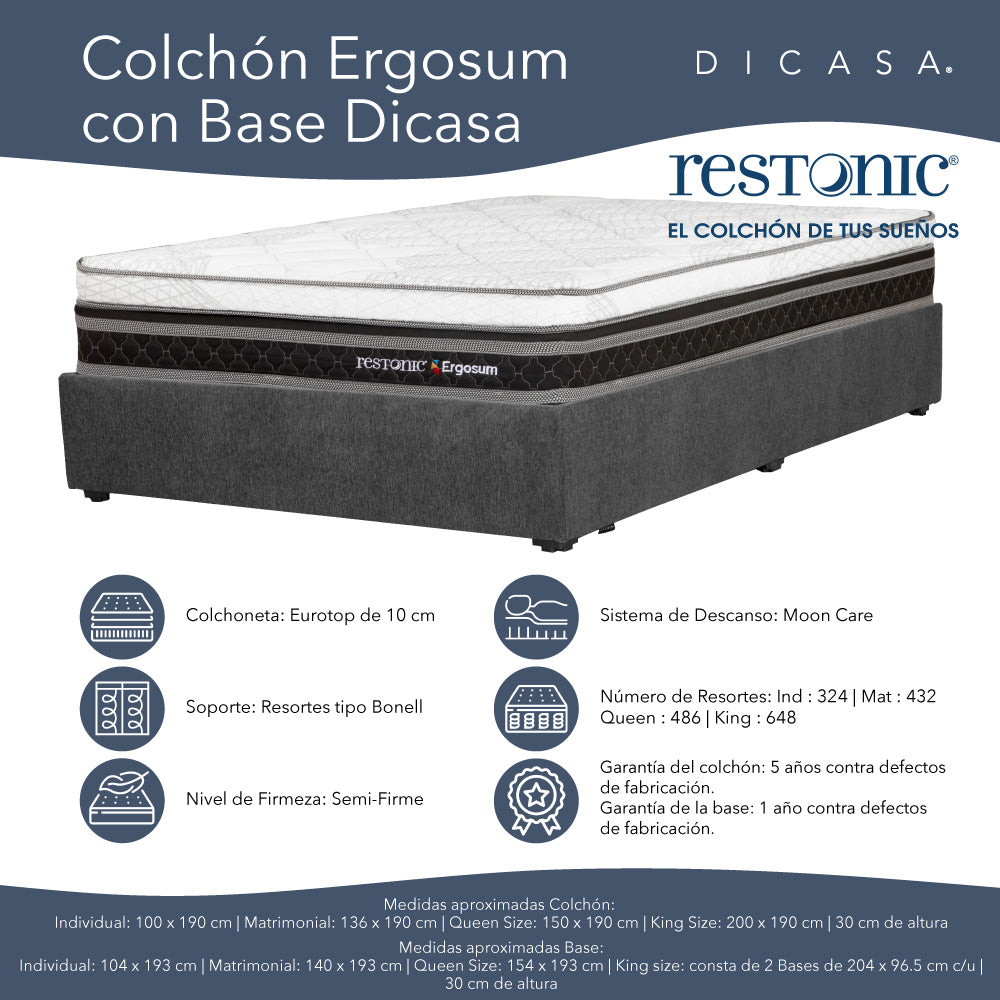 Colchón Restonic Ergosum con Base Cama con Ropa de Cama