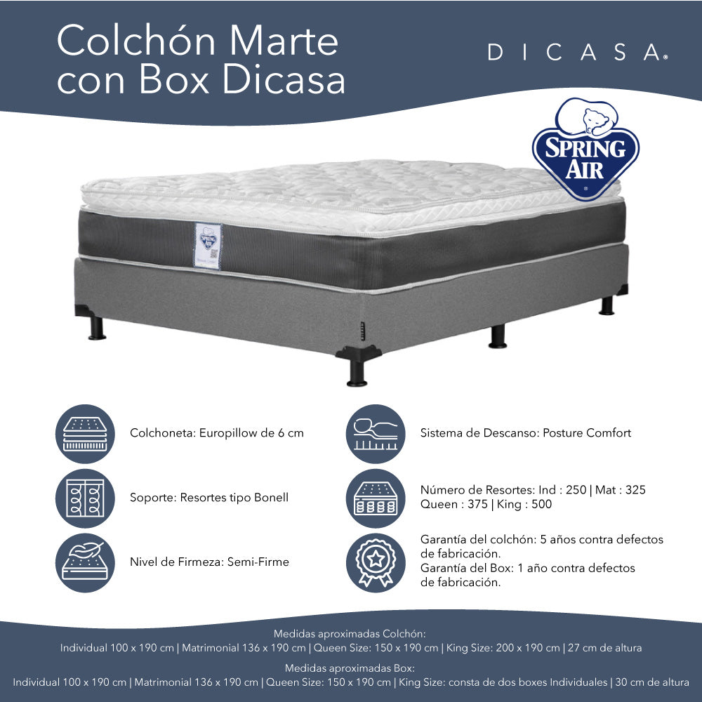 Colchón Spring Air Marte con Box con Ropa de Cama