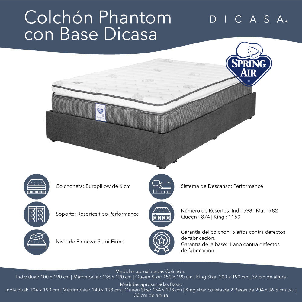 Colchón Spring Air Phantom con Base Cama con Ropa de Cama