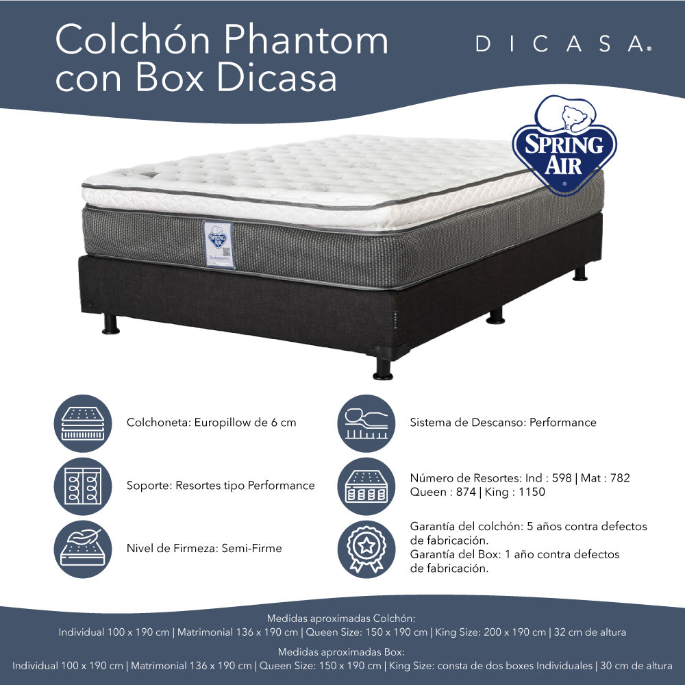 Colchón Spring Air Phantom con Box con Ropa de Cama