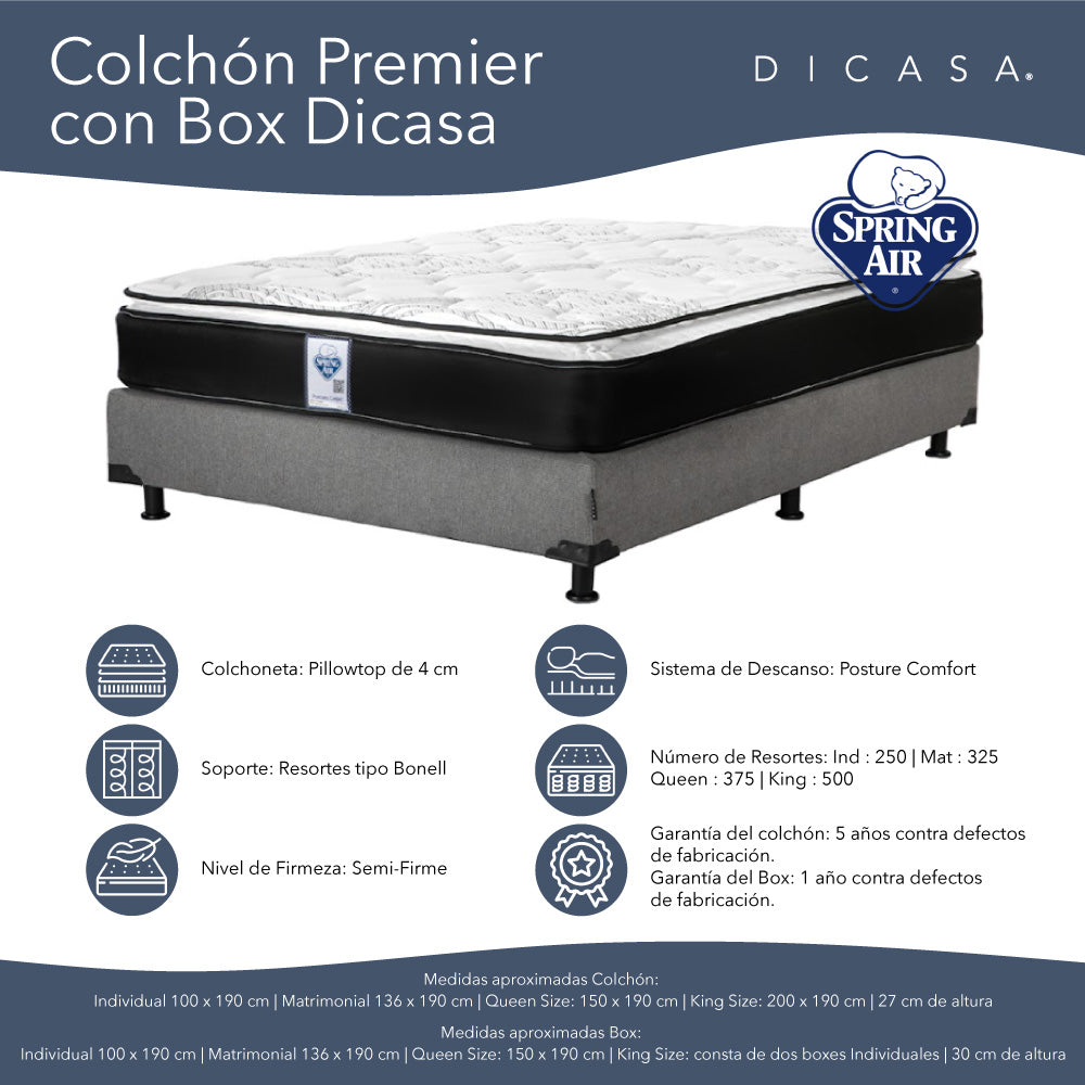 Colchón Spring Air Premier con Box con Ropa de Cama