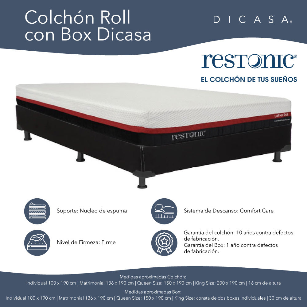 Colchón en caja Restonic Roll con Box con Ropa de Cama