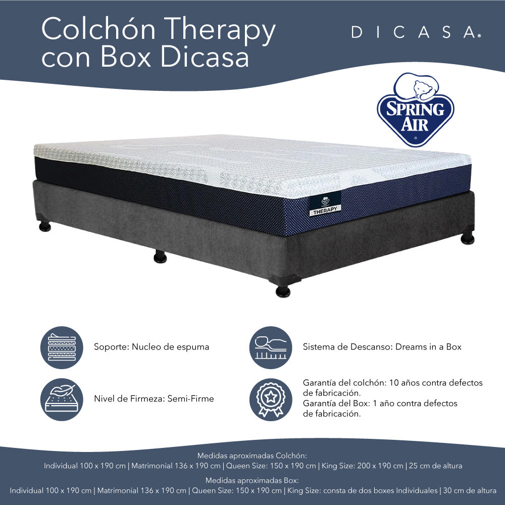 Colchón Spring Air Therapy con Box con Ropa de Cama