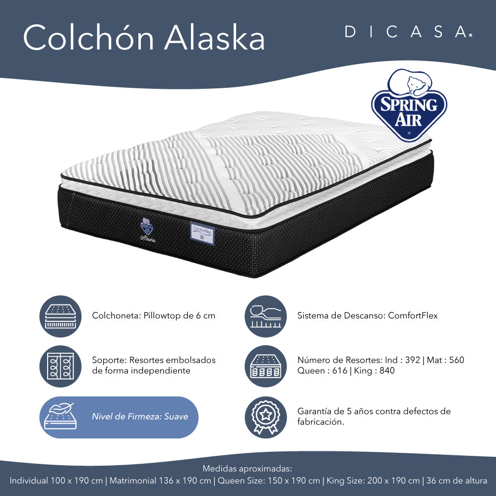 Colchón Spring Air Alaska con Ropa de Cama