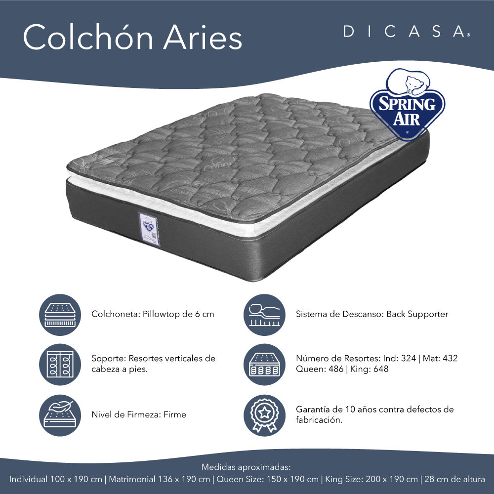 Colchón Spring Air Aries con Ropa de Cama