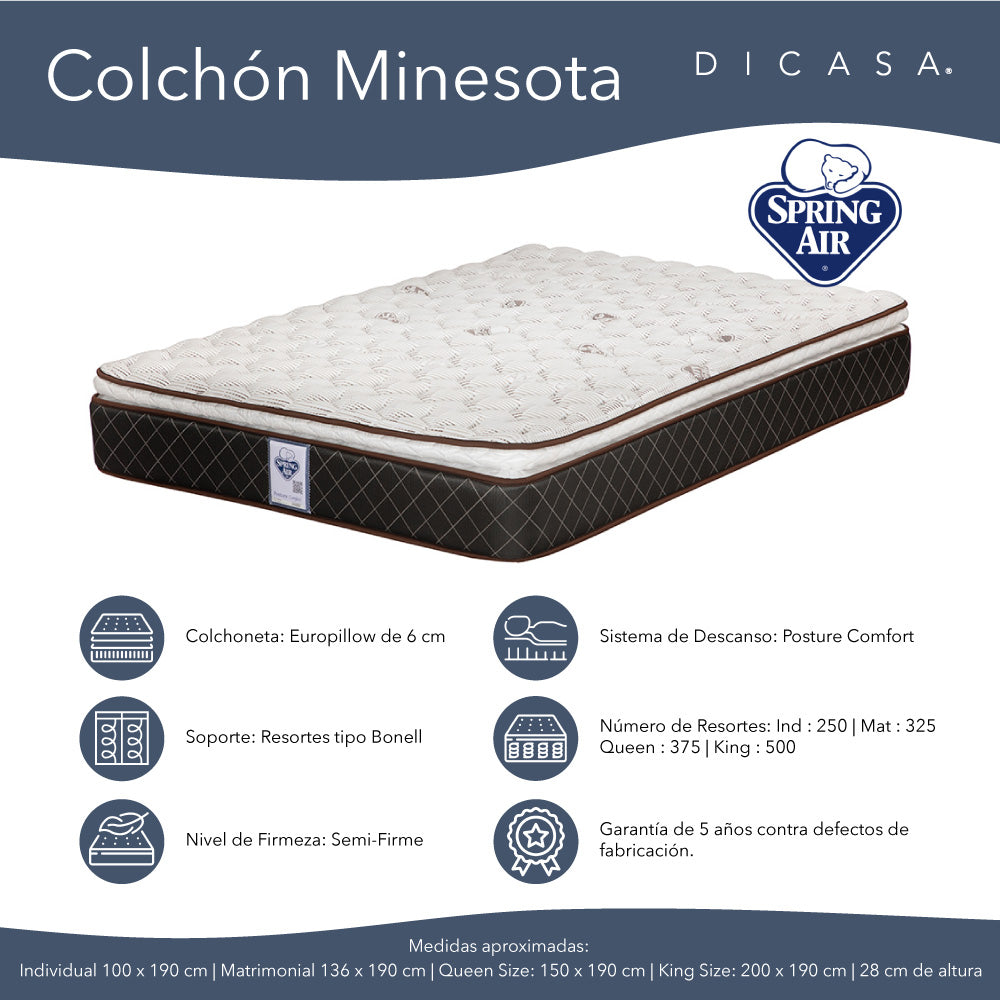 Colchón Spring Air Minesota con Ropa de Cama