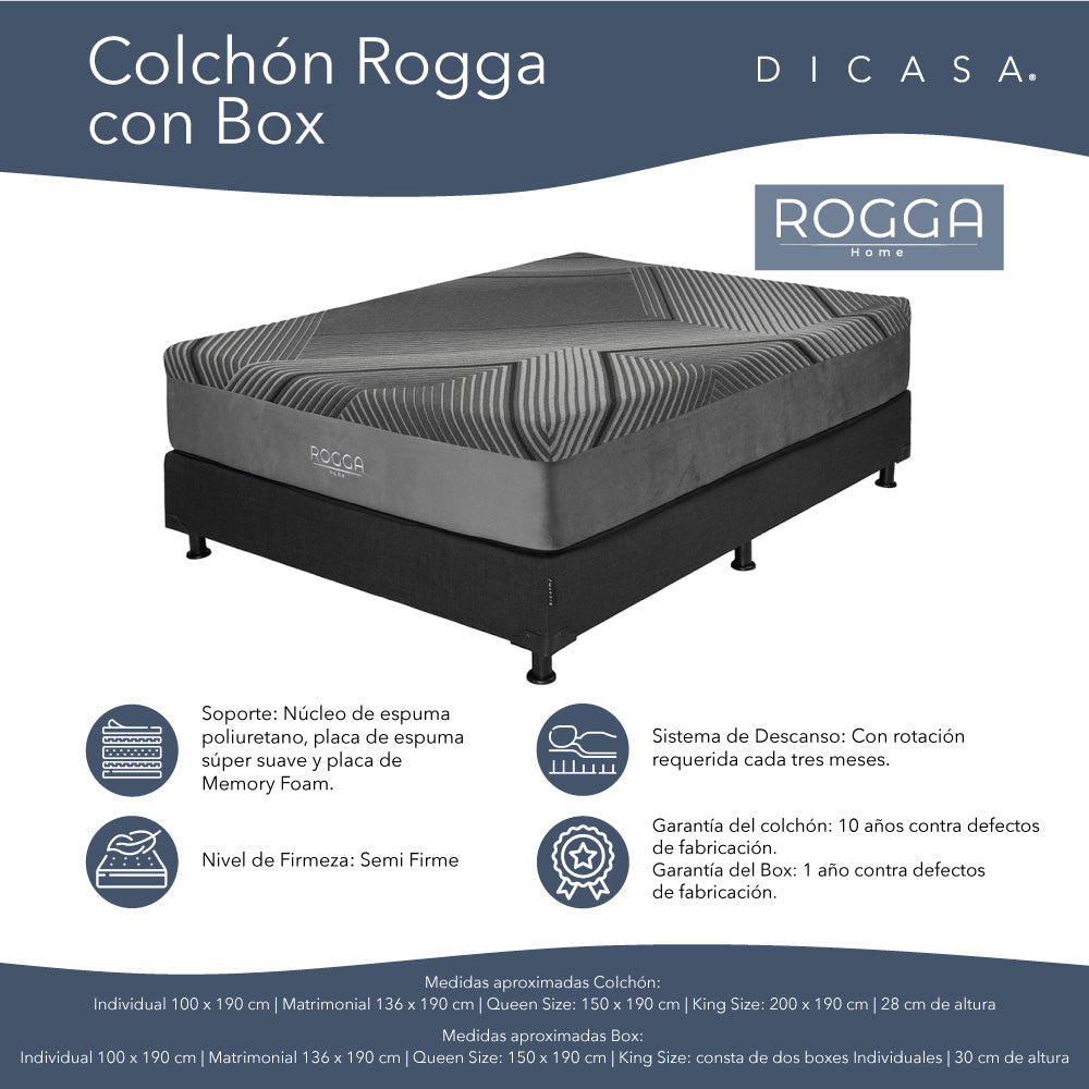 Colchón Rogga con Box con Ropa de Cama