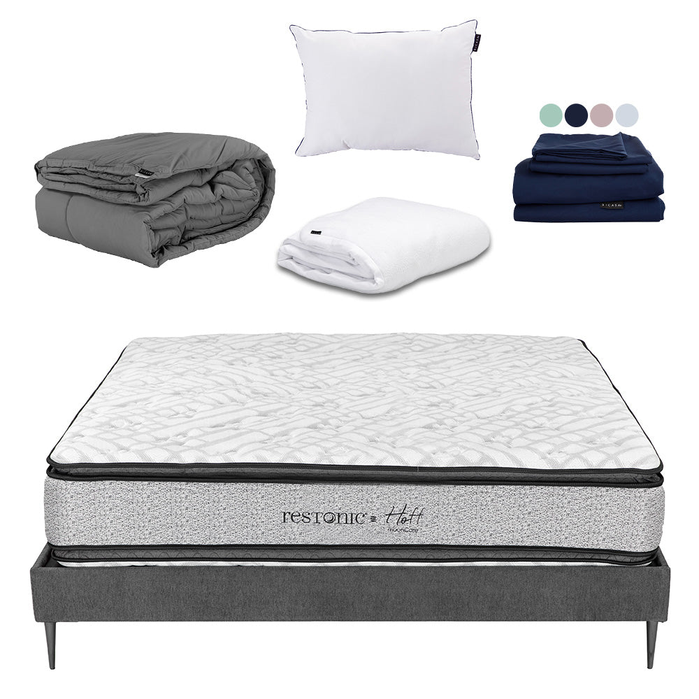 Colchón Restonic Hoff con Base Slim con Ropa de Cama