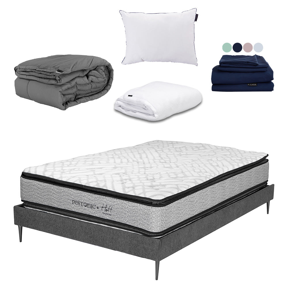 Colchón Restonic Hoff con Base Slim con Ropa de Cama