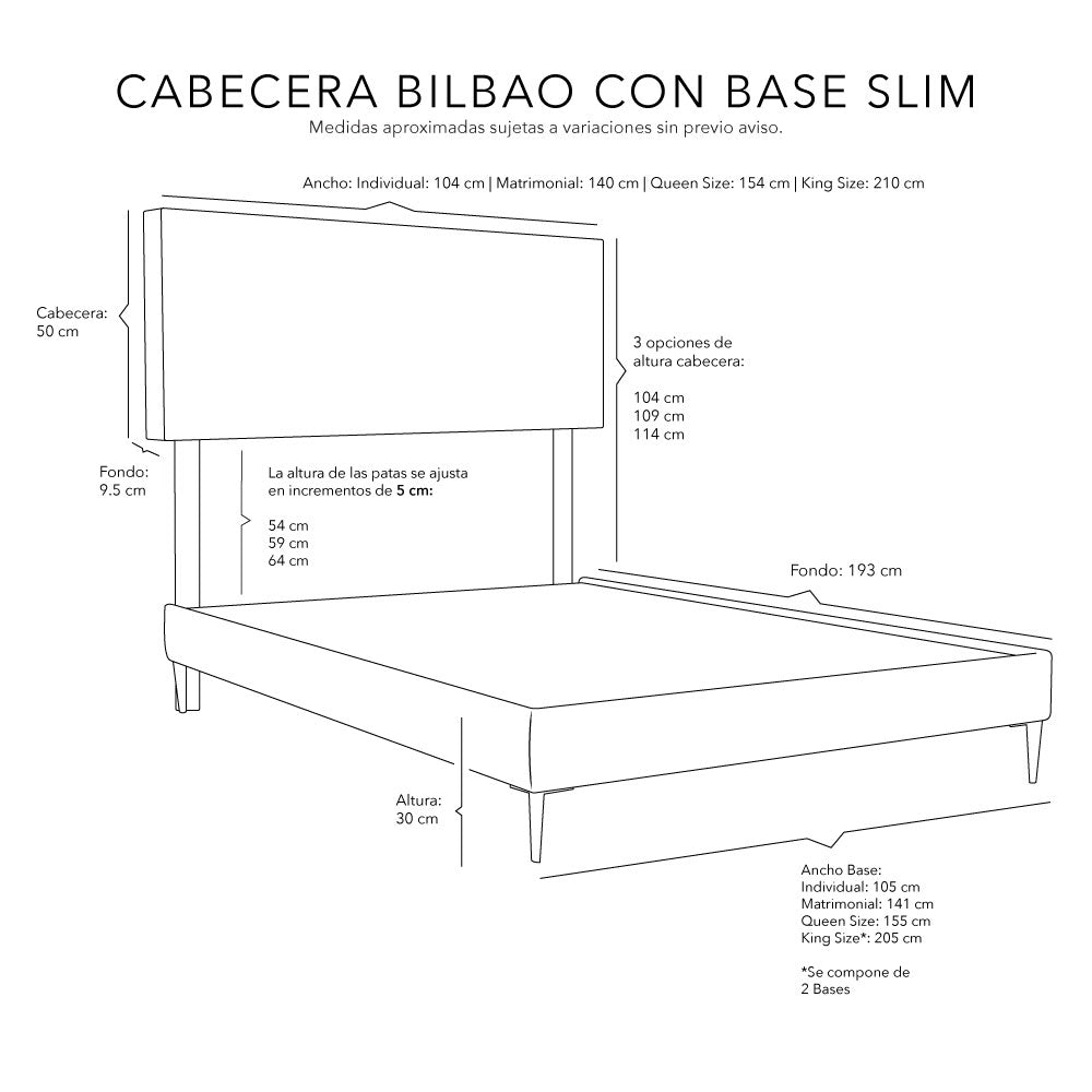 Cabecera Dicasa Bilbao con Base Cama Slim con Colchón