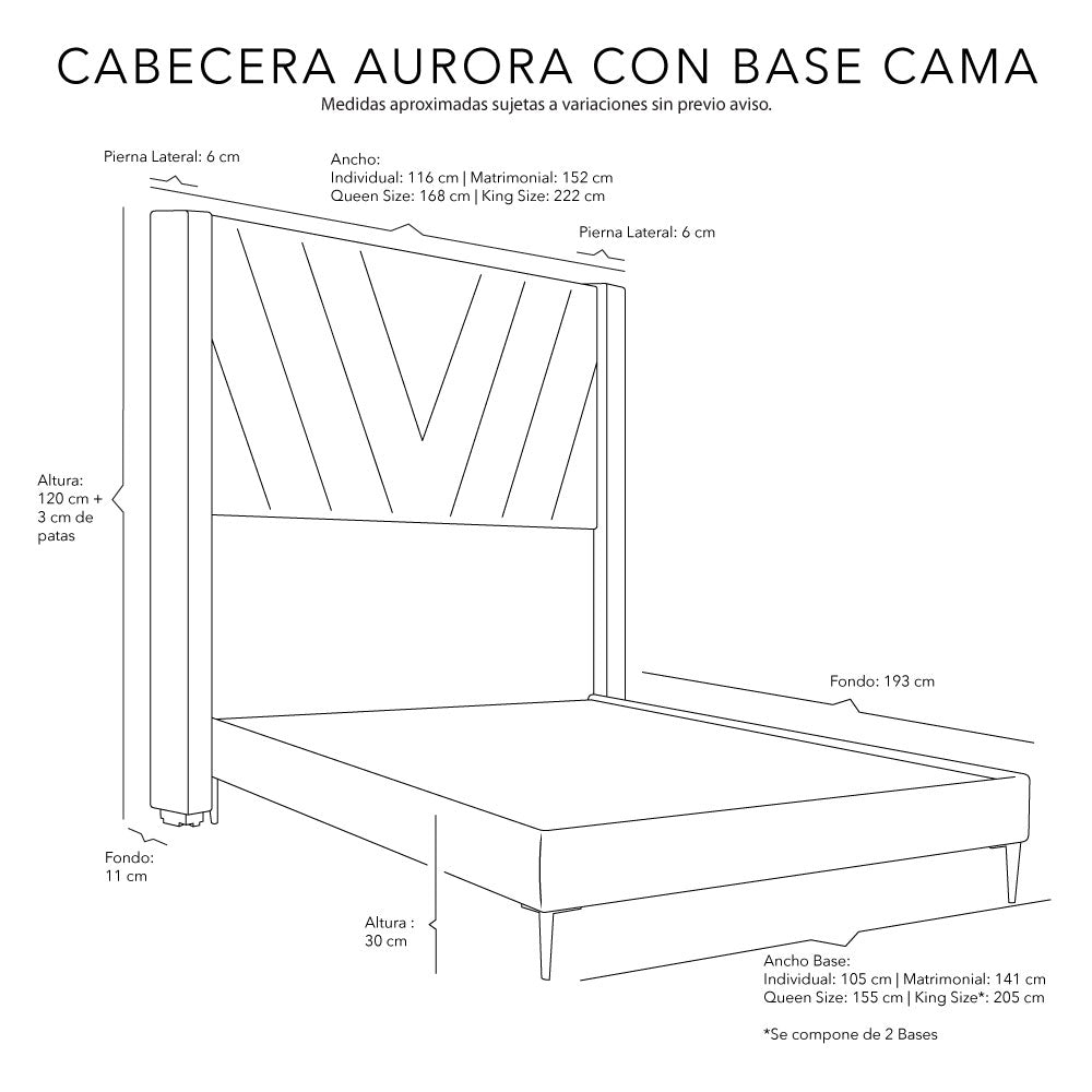 Cabecera Dicasa Aurora con Base Cama Slim con Colchón