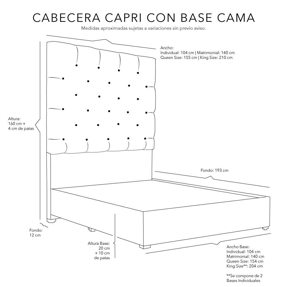 Cabecera Dicasa Capri con Base Cama con Colchón