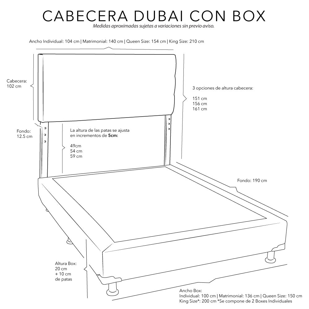 Cabecera Dicasa Dubai con Box con Colchón