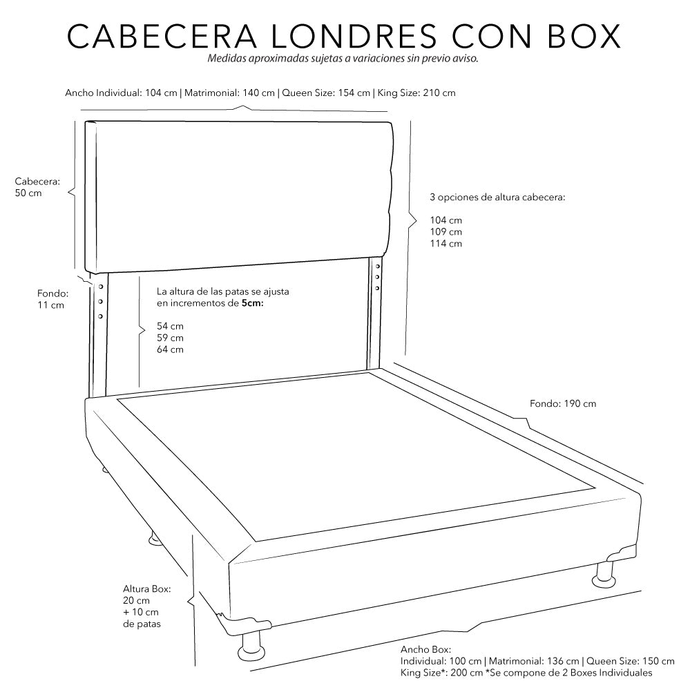 Cabecera Dicasa Londres con Box con Colchón