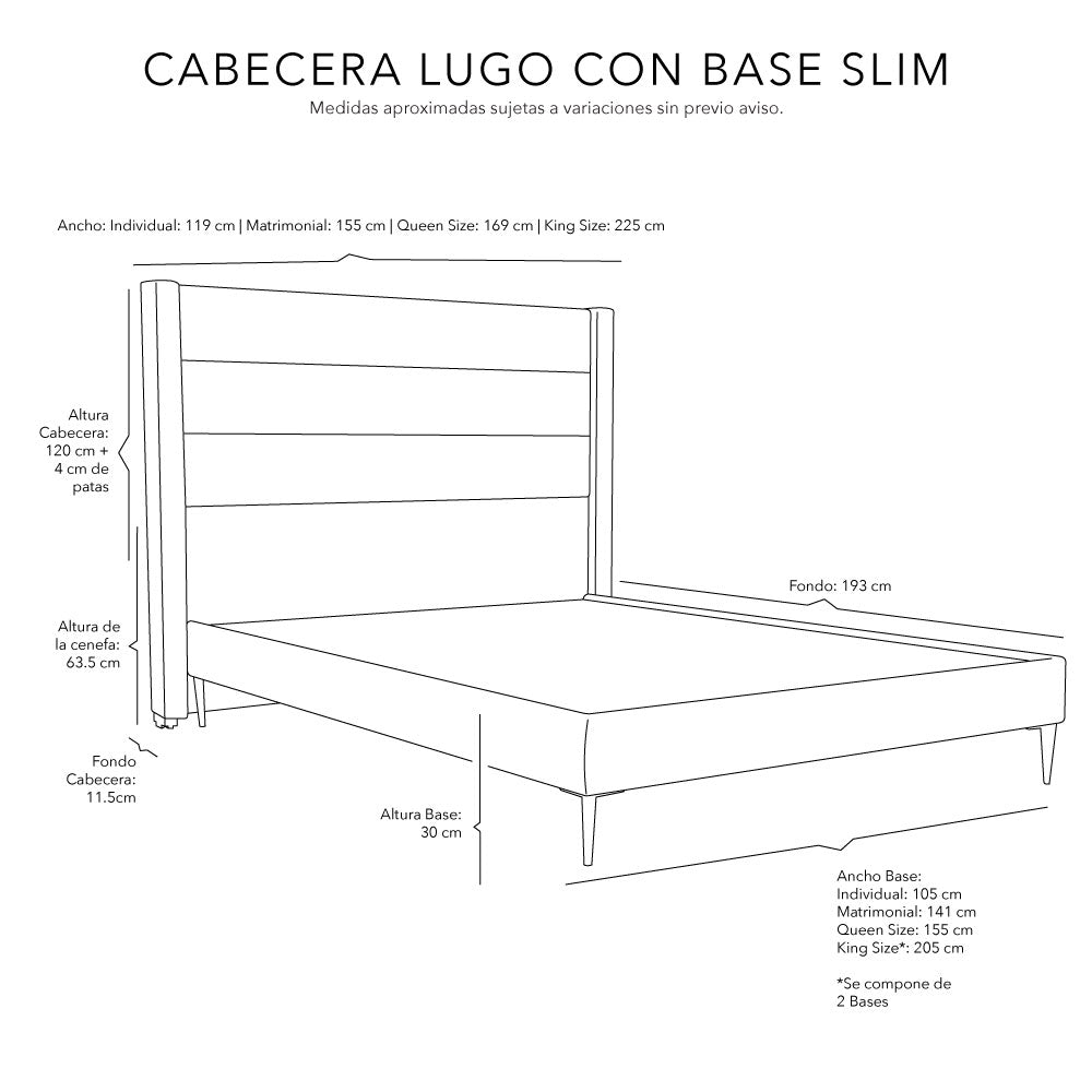Colchón Dicasa Trini con Cabecera Lugo y Base Cama Slim Beige con Ropa de Cama