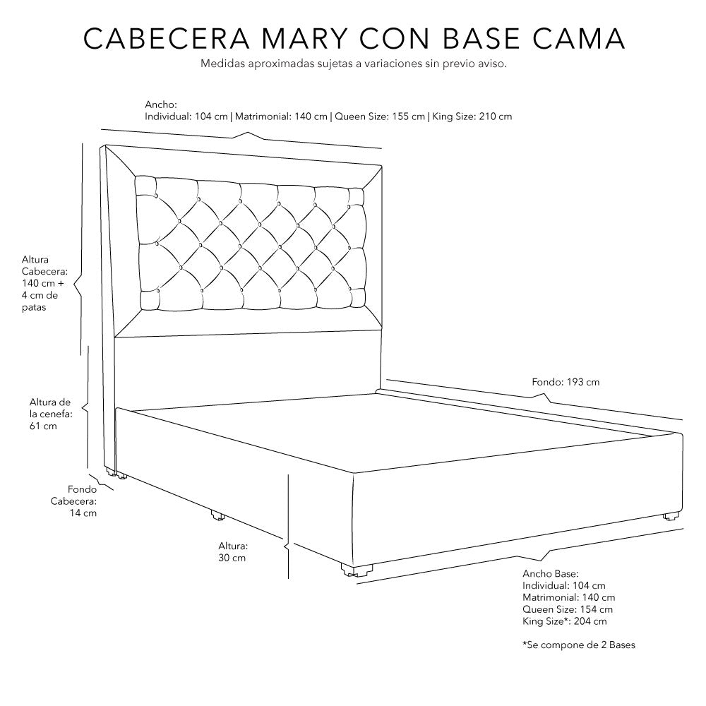 Cabecera Dicasa Mary con Base Cama con Colchón